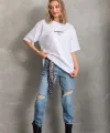 Unisex Baskılı Oversize T-Shirt - Beyaz