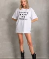Unisex Baskılı Oversize T-Shirt - Beyaz