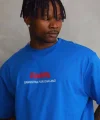 Unisex Baskılı Oversize T-Shirt - Mavi