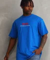 Unisex Baskılı Oversize T-Shirt - Mavi