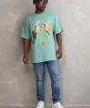 Unisex Baskılı Oversize T-Shirt - Mint Yeşili