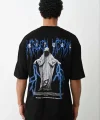 Unisex Baskılı Oversize T-Shirt - Siyah