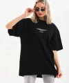 Unisex Baskılı Oversize T-Shirt - Siyah