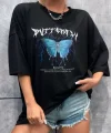 Unisex Baskılı Oversize T-Shirt - Siyah