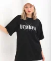 Unisex Baskılı Oversize T-Shirt - Siyah