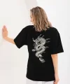 Unisex Baskılı Oversize T-Shirt - Siyah
