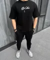 Unisex Baskılı Oversize T-Shirt - Siyah