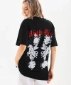 Unisex Baskılı Oversize T-Shirt - Siyah