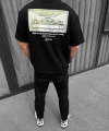 Unisex Baskılı Oversize T-Shirt - Siyah