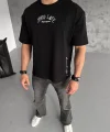 Unisex Baskılı Oversize T-Shirt - Siyah