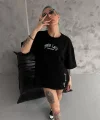 Unisex Baskılı Oversize T-Shirt - Siyah