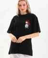 Unisex Baskılı Oversize T-Shirt - Siyah