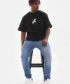 Unisex Baskılı Oversize T-Shirt - Siyah