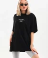 Unisex Baskılı Oversize T-Shirt - Siyah