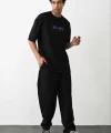 Unisex Baskılı Oversize T-Shirt - Siyah
