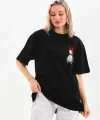 Unisex Baskılı Oversize T-Shirt - Siyah