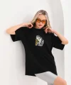 Unisex Baskılı Oversize T-Shirt - Siyah