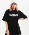 Unisex Baskılı Oversize T-Shirt - Siyah