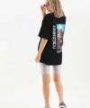 Unisex Baskılı Oversize T-Shirt - Siyah