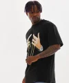 Unisex Baskılı Oversize T-Shirt - Siyah