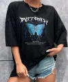 Unisex Baskılı Oversize T-Shirt - Siyah