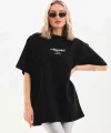Unisex Baskılı Oversize T-Shirt - Siyah