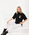 Unisex Baskılı Oversize T-Shirt - Siyah