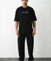 Unisex Baskılı Oversize T-Shirt - Siyah