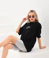 Unisex Baskılı Oversize T-Shirt - Siyah