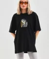 Unisex Baskılı Oversize T-Shirt - Siyah