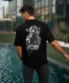Unisex Baskılı Oversize T-Shirt - Siyah