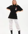 Unisex Baskılı Oversize T-Shirt - Siyah