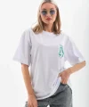 Unisex Baskılı Oversize Thirt  Beyaz