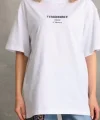 Unisex Baskılı Oversize Thirt  Beyaz