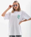 Unisex Baskılı Oversize Thirt  Beyaz