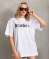 Unisex Baskılı Oversize Thirt  Beyaz