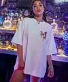Unisex Baskılı Oversize Thirt  Beyaz