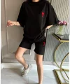 Unisex Baskılı Şortlu Oversize Takım - Siyah