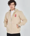 Unisex Baskılı Tam Fermuarlı Kapşonlu SweatShirt - Bej