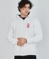 Unisex Baskılı Tam Fermuarlı Kapşonlu SweatShirt - Beyaz