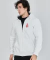 Unisex Baskılı Tam Fermuarlı Kapşonlu SweatShirt - Beyaz