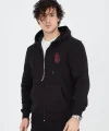 Unisex Baskılı Tam Fermuarlı Kapşonlu SweatShirt - Siyah