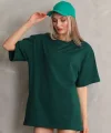 Unisex Bisiklet Yaka 20/1 Düz Oversize T-Shirt - Yeşil