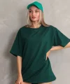 Unisex Bisiklet Yaka 20/1 Düz Oversize Thirt  Yeşil