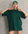Unisex Bisiklet Yaka 20/1 Düz Oversize Thirt  Yeşil