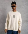 Unisex Bisiklet Yaka Baskılı Oversize Sweatshirt - Beyaz
