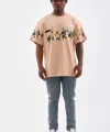 Unisex Bisiklet Yaka Baskılı Oversize T-Shirt - Bej
