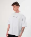 Unisex Bisiklet Yaka Baskılı Oversize T-Shirt - Beyaz