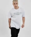 Unisex Bisiklet Yaka Baskılı Oversize T-Shirt - Beyaz