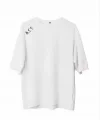 Unisex Bisiklet Yaka Baskılı Oversize T-Shirt - Beyaz